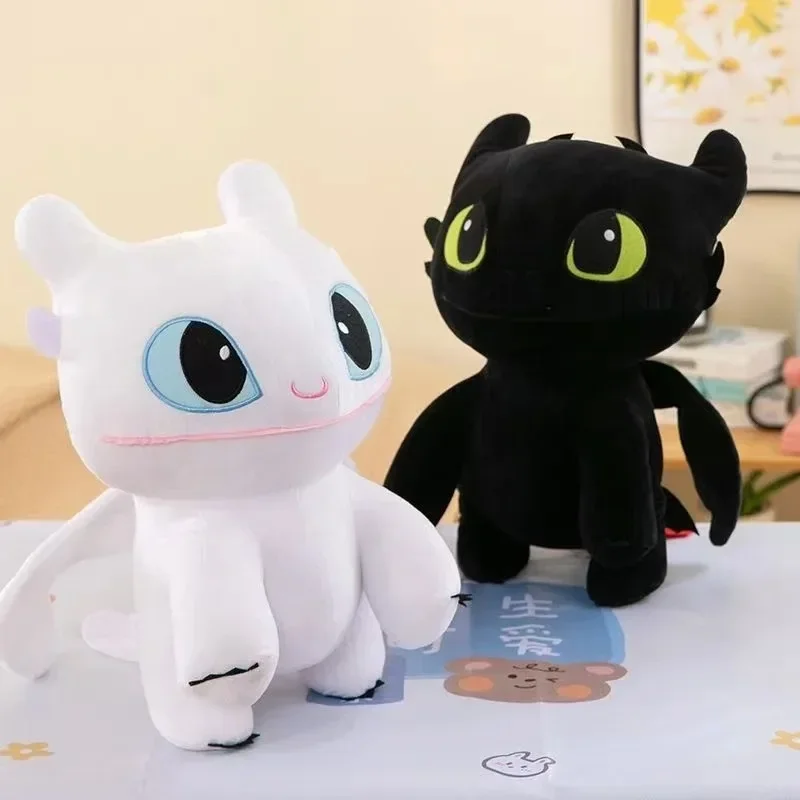 حار التنين المدرب بلا أسنان ضوء الغضب ألعاب من نسيج مخملي لطيف أبيض أسود ديناصور الحيوان محشوة هدية للأطفال عيد ميلاد #6