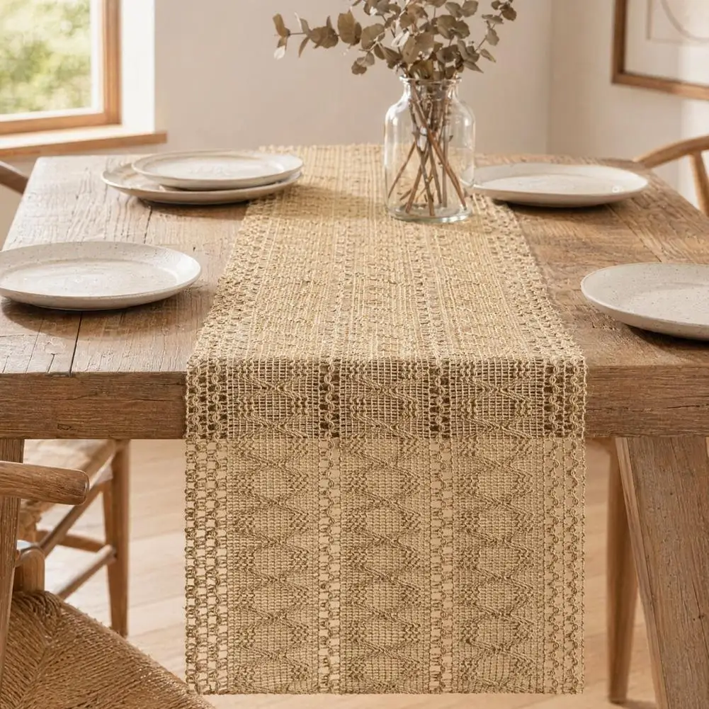 Rustic Table Runner, Elegant Burlap Jute Woven Centerpiece For Farmhouse Dining Kitchen, Home Decor Accent