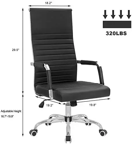 

Ribbed Office High Back PU Leather Desk Adjustable Swivel Task Computer Chair with Armrest for Conference Study Leisure, White