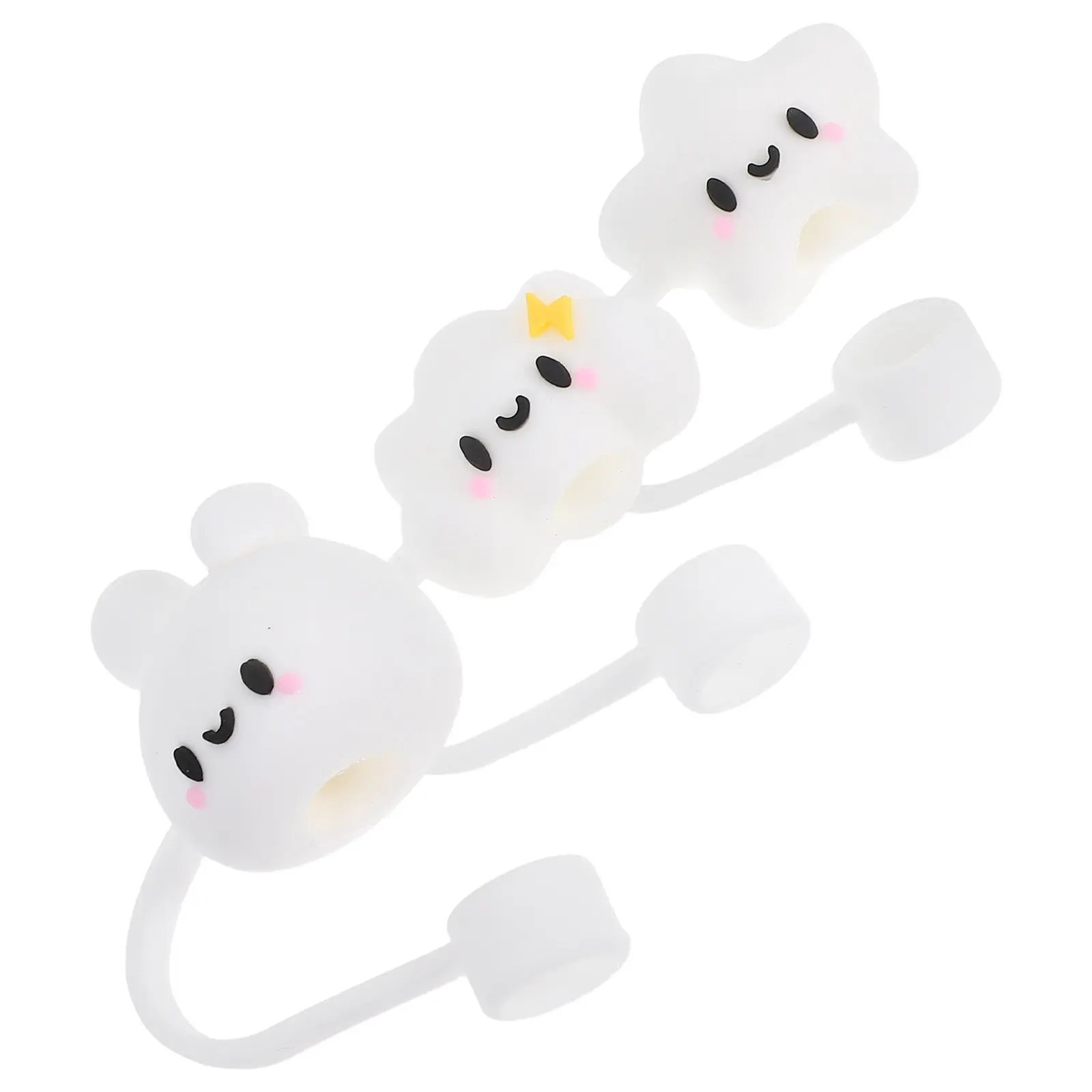 3Pcs Cartoon Straws Caps Silicone Reusable Dustproof Straw Covers Cute Decorative Toppers for Outdoor Use Silicone Straw Cover