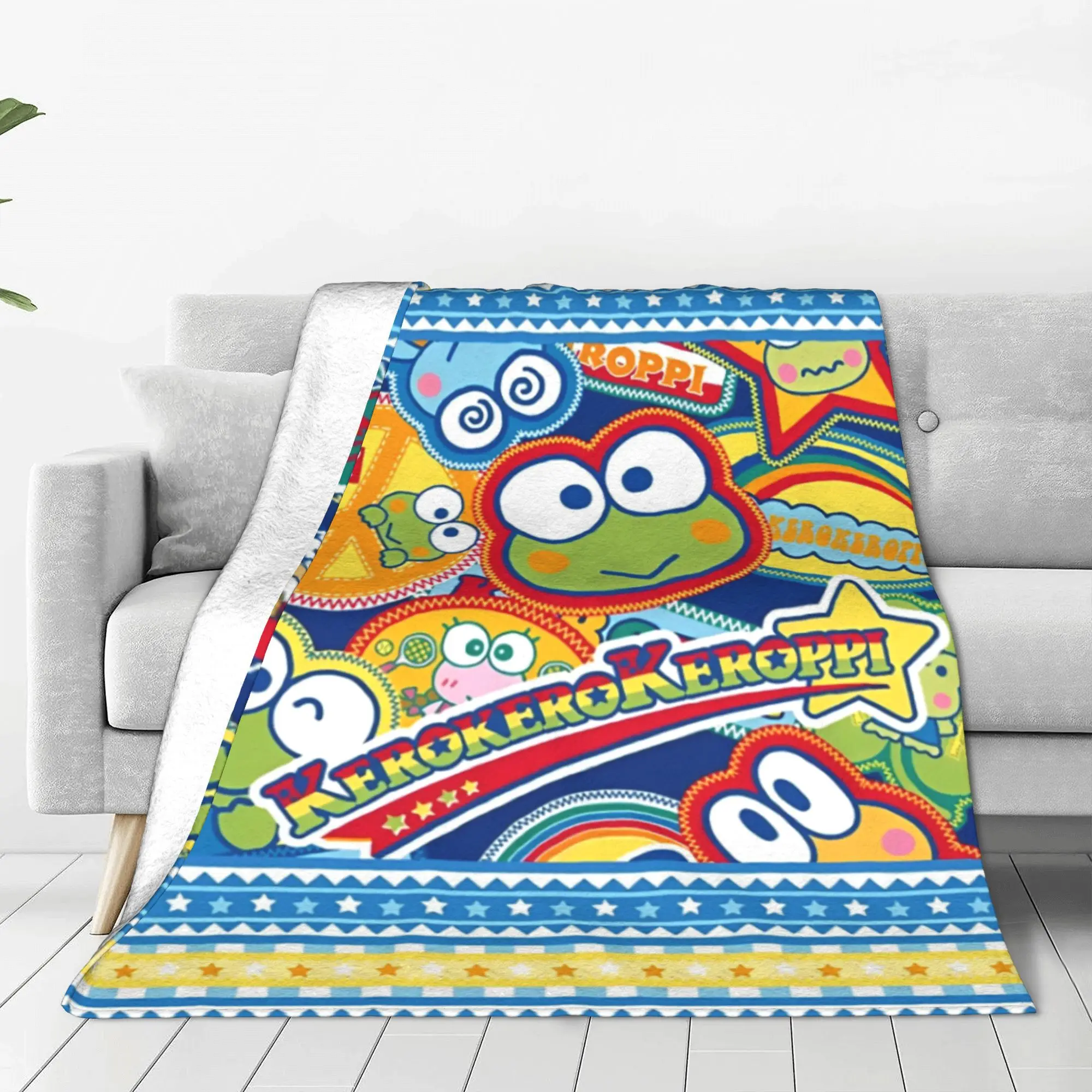 Kero Kero Keroppi Cute Cartoon Fleece Blankets Japan Kawaii Anime Funny Throw Blankets Bed Sofa Couch 125*100cm Quilt Super Soft