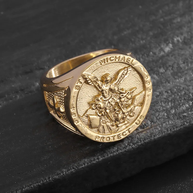 Archangel Saint Clair Exorcist Rings Titanium Steel Electroplating Ethnic Style Men's Hip Hop Personalized Ring Fashion Jewelry