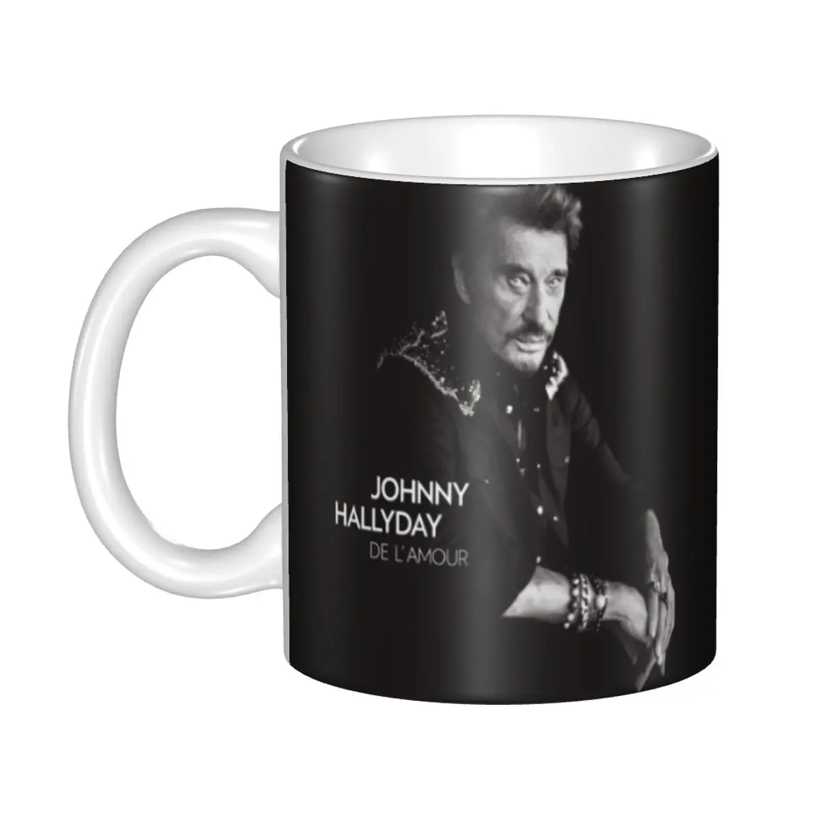 Elegant Style Johnny Hallyday Coffee Mugs DIY Custom France Mucisian Ceramic Milk Tea Mug Cup Outdoor Work Camping Cups