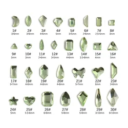 100pcs Light green multi style Flat Back Nail Rhinestone Special Shaped Crystals Art Stones 3D Personalized Decoration