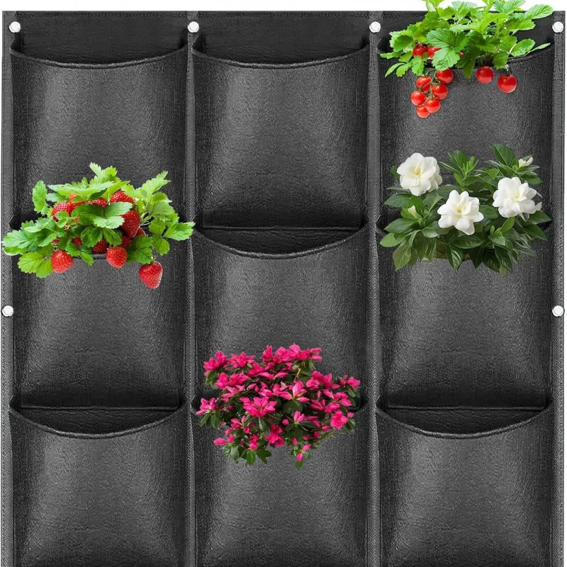 

【Heavy-Duty Wall Planting Bag】6/9-Cell Seedling Bag, Hanging Vertical Garden Planter for Herbs, Flowers, Strawberries