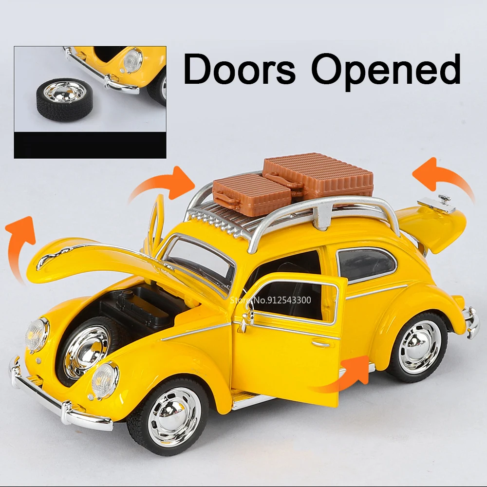 1:32 カブトムシ 1955 車モデルおもちゃ金属ダイキャスト取り外し可能なタイヤサウンドライトプルバックドアオープンモデル子供のプレゼント