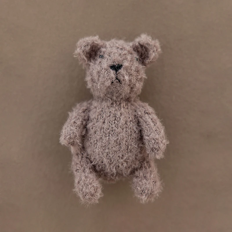 Boneca de urso mohair marrom para estúdio, decoração de fotografia do bebê, animal de malha artesanal, brinquedos infantis, urso adorável, suporte