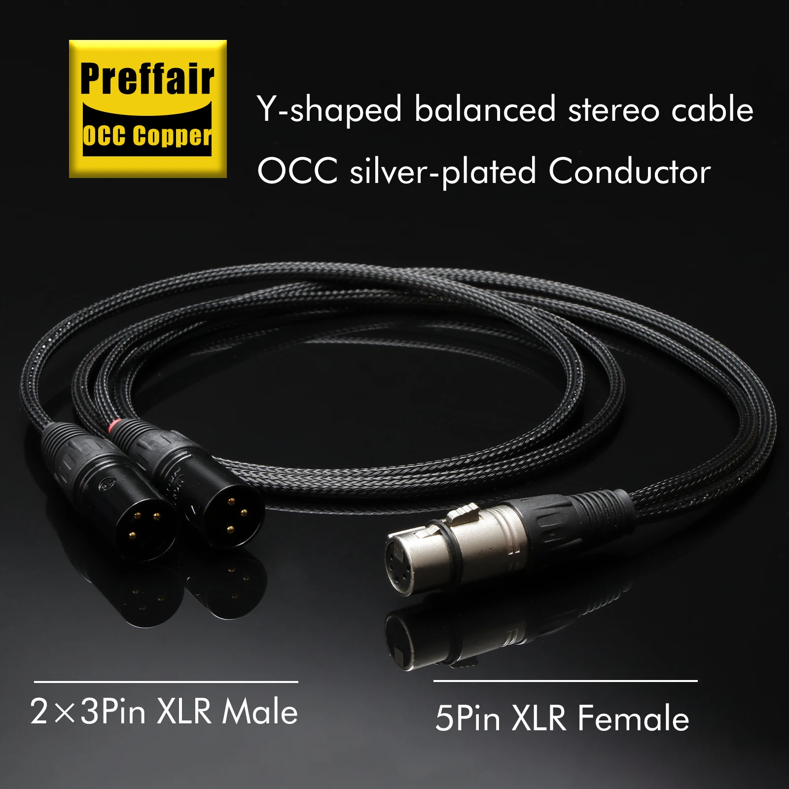 Preffair HiFi 5 Pin Female XLR to 3 XLR Male Anti-jamming Shield Dual XLR Mic Microphone Amplifier Mixer Splitter Audio Cable