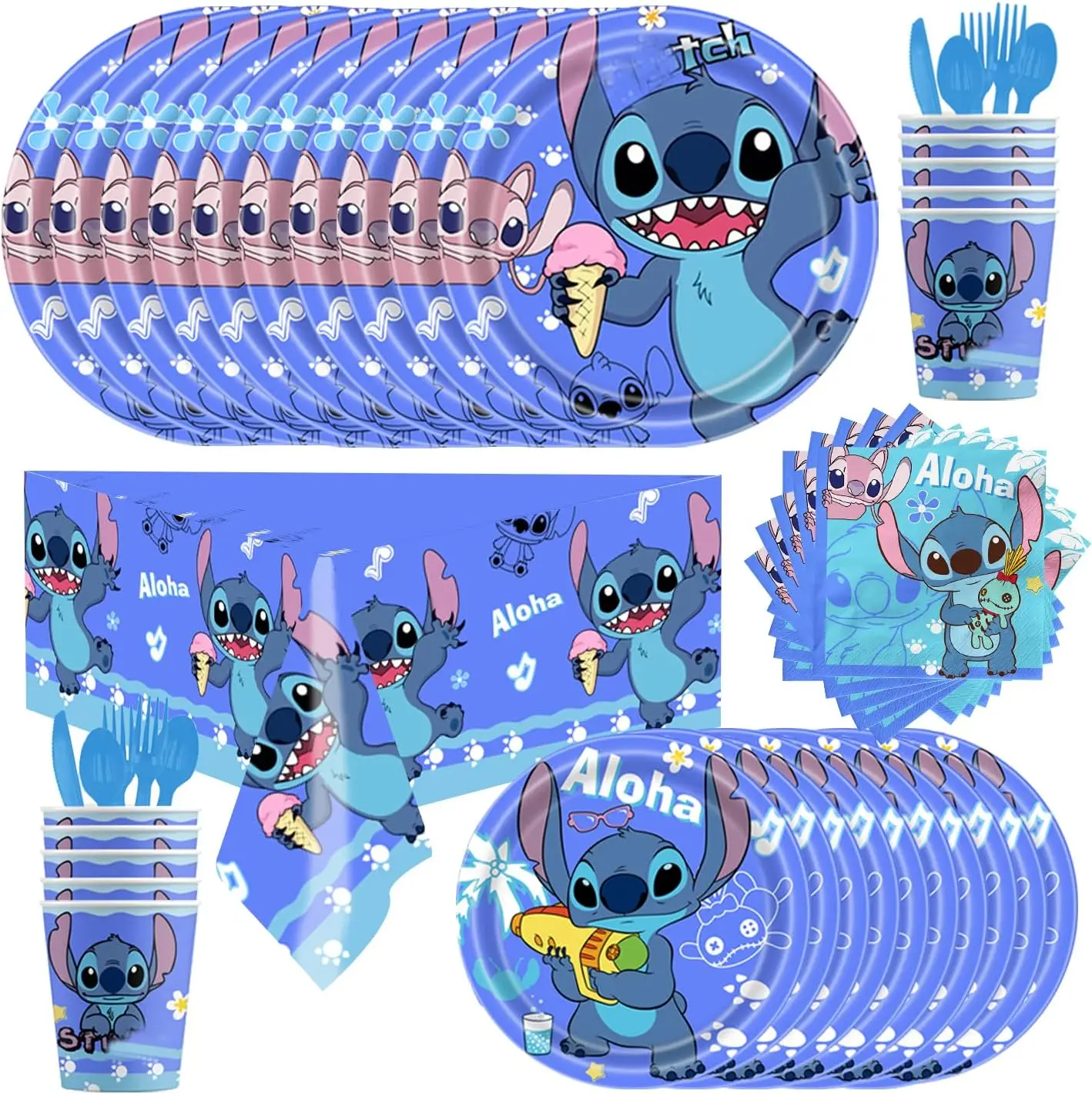 Lilo Stitch Theme Party Supplies Tableware Set Paper Cups Plates Tablecloth Balloons Baby Shower Birthday Party Decoration