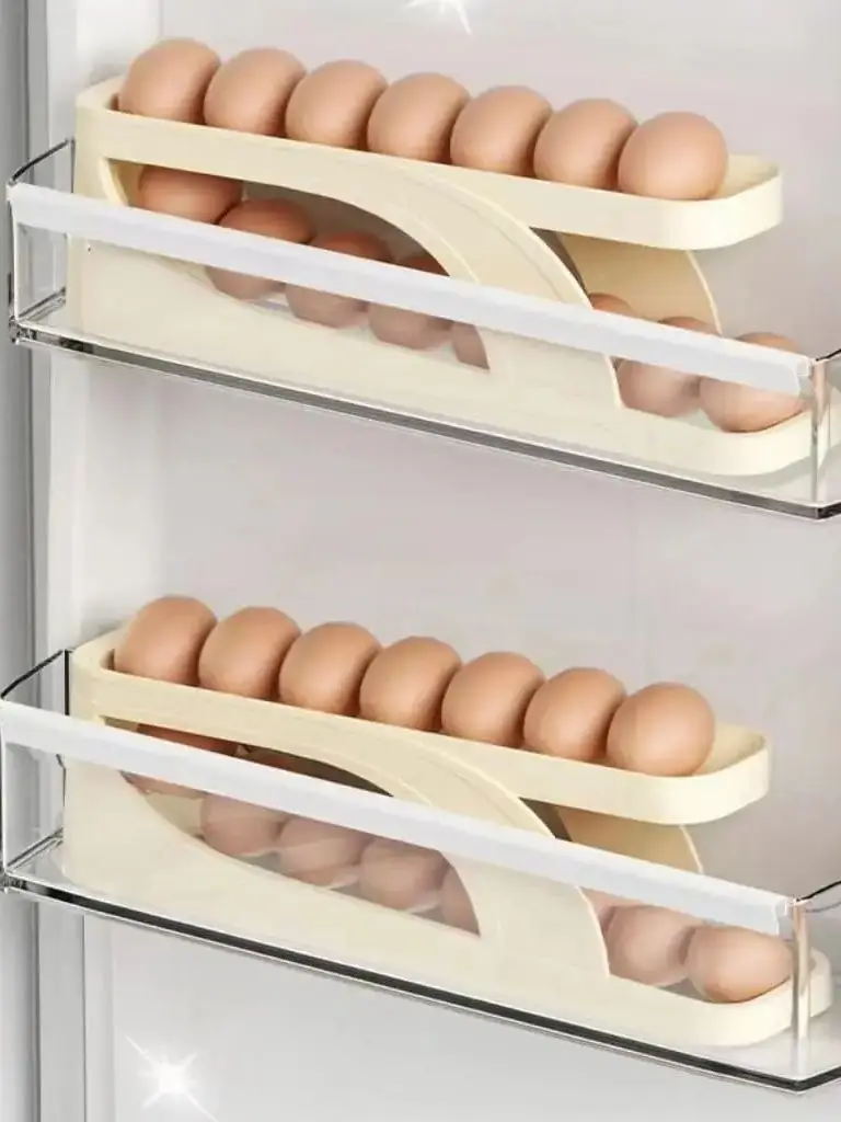 New Automatic Rolling Double-layer Egg Dispenser, Egg Holder Dispenser for Refrigerator, Holds 15 Eggs, Space-Saving Egg Storage