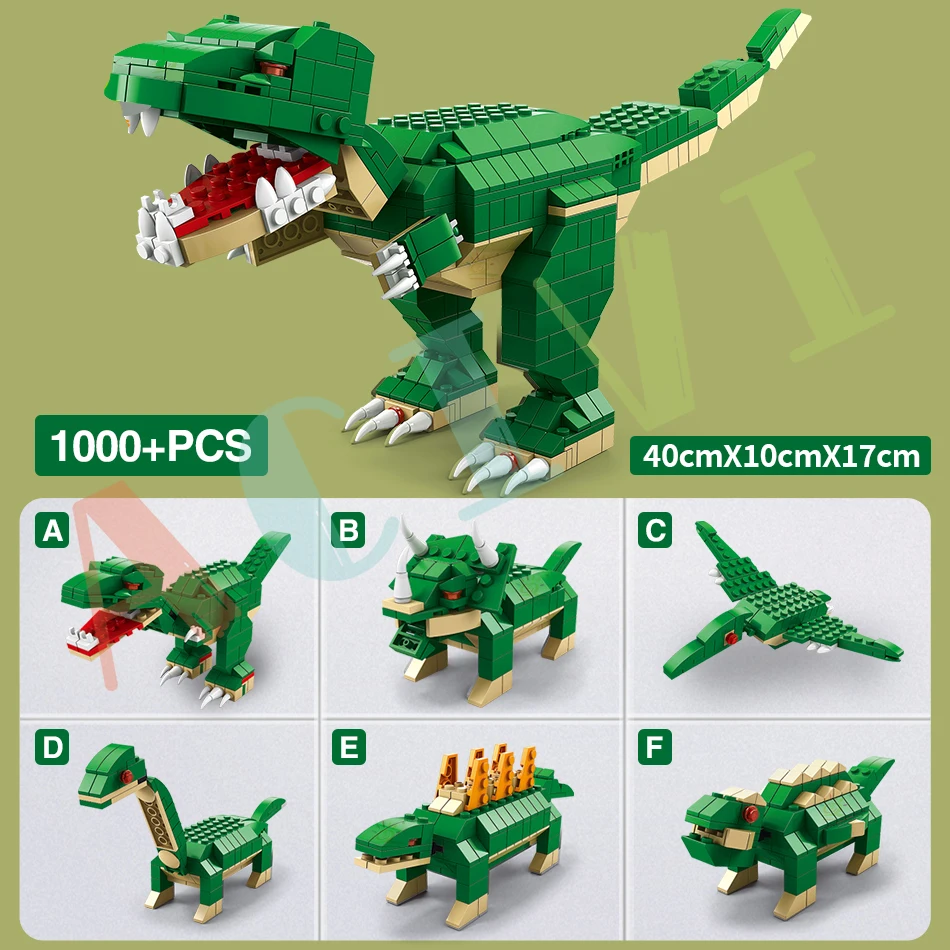 ACIVI 6in1 Jurassic Dinosaurs Tyrannosaurus Building Blocks 1000pcs Dino Park City Construction Bricks For Children Kids Toys