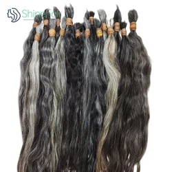 Grey Raw Human Hair Bundles No Weft Natural Black 10A Indian Hair Bulks for Women Brazilian White Blonde Hair for Salon 30 inch