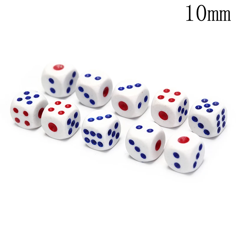 10Pcs Six Sided Square Opaque 10mm D6 Dice Portable Table Games Tool