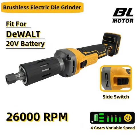 브러시리스 다이 그라인더 4 단 무선 앵글 그라인더 6mm 연마 로타리 전기 조각 도구 DeWAlt 20V 배터리에 적합