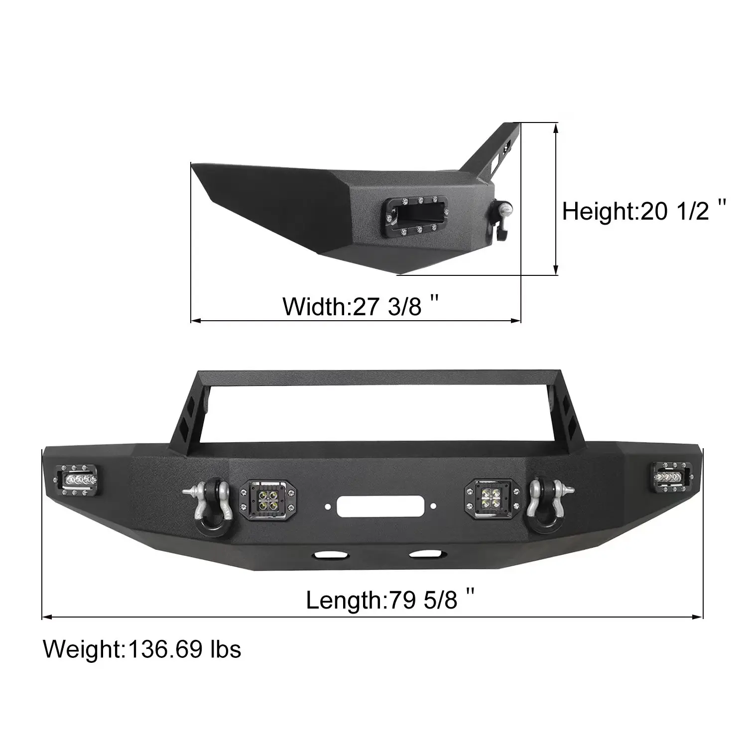 Black Steel Front Bumper With Light For Dodge Ram 1500 2019 year Accessories