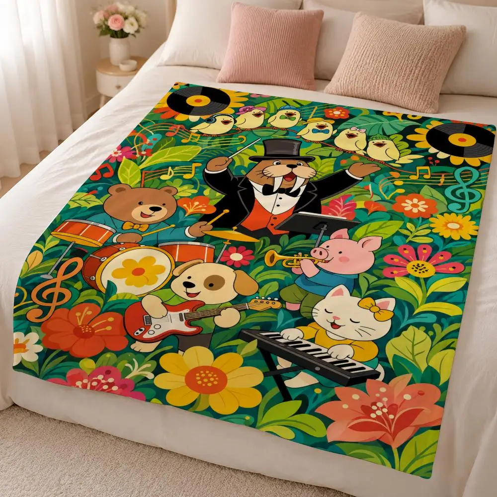 Music T-The Singing Walrus Educational Children’s Nursery Songs Throw 320g Soft Flannel Fleece Throw Blanket Cover Sofa Bed Gift
