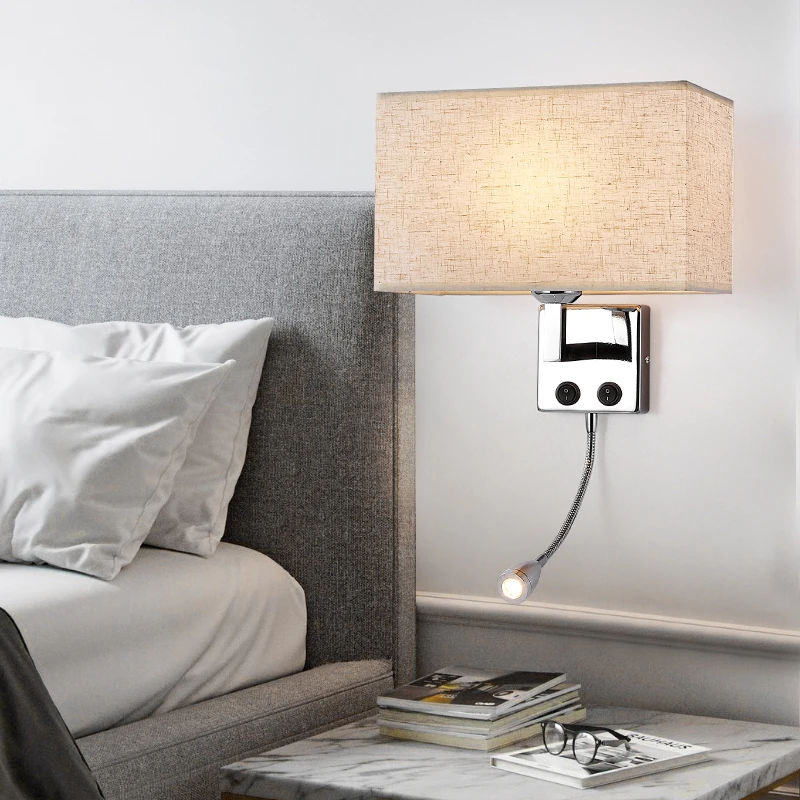 Popular Wall Lamp With Spotlight, Fabric Hotel Wall Lamp For Bedroom Bedside, Living Room Feature Wall, Hallway LED Wall Lamp