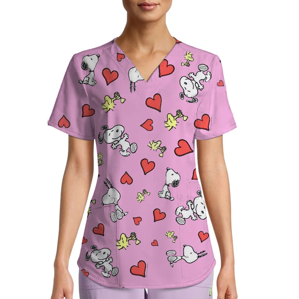 Uniforme infermieristica femminile Dental Snoopy stampa Scrub medico Top Toelettatura animali Forniture veterinarie Infermiera Uniformi da donna Camicia