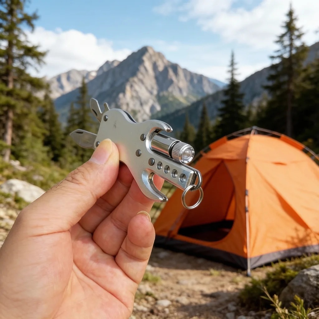 Keychain Design Ultimate EDC Multitool Folding Knife-Opener-Screwdriver-Light Compact Pocket Tool for Camping Survival