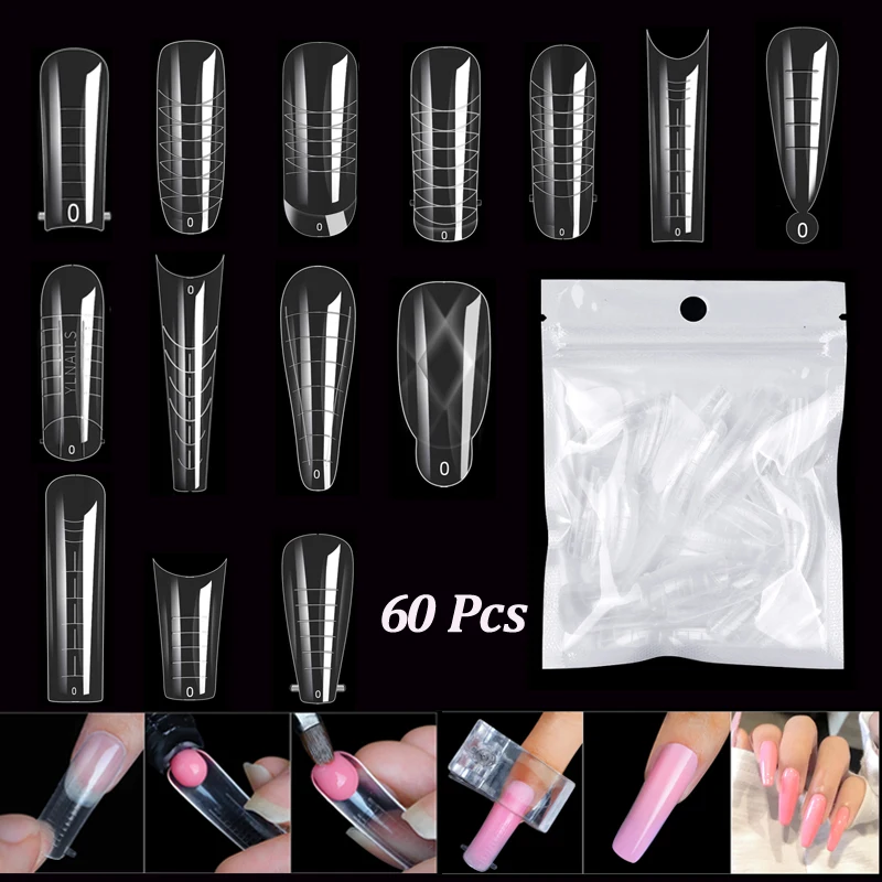 60 Pcs/Bag Extension Nail Forms For UV Gel Polish Quick Building Mold Acrylic False Nail Art Tips Dual System Manicure Accessory