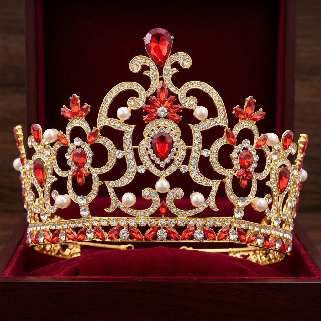 Red Alloy Rhinestone Crown Stage Performance 2 Pieces Set With Durable Electroplated Finish For Adults And Kids - view 3