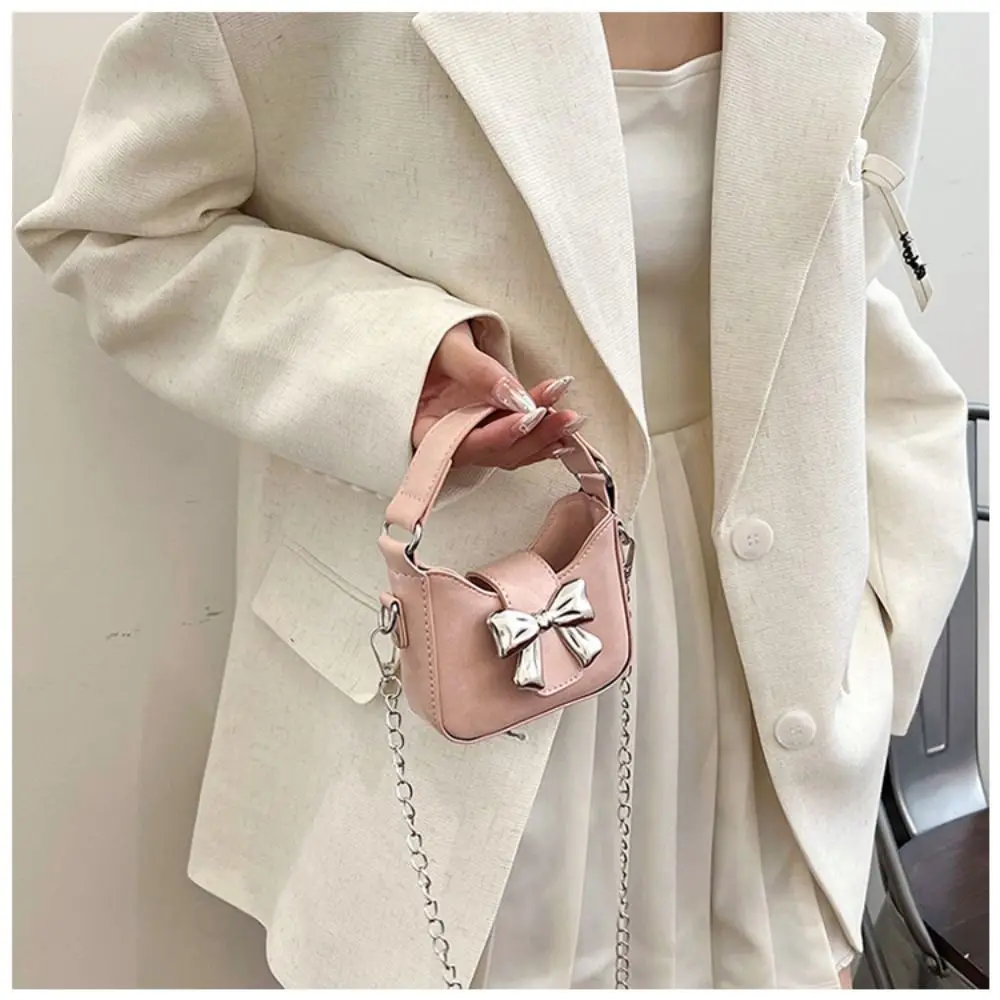 Fashion Women Bowknot Mini Crossbody Bag PU Leather Shoulder Bag Chain Strap Bag Small Handbag Shopping Dating Bag