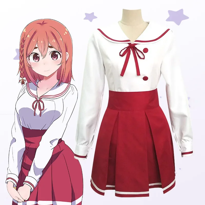 

Sakurasawa Sumi Cosplay Costume Red JK Skirt Long Sleeve White Shirt Anime Rent A Girlfriend Cosplay Costumes for Women Girls