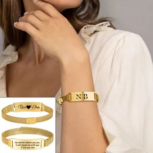 Custom Personalized ID Bracelet Men Women Gifts,Stainless Steel Mesh Milanese Chain Bracelets,Engraved Identification Jewelry
