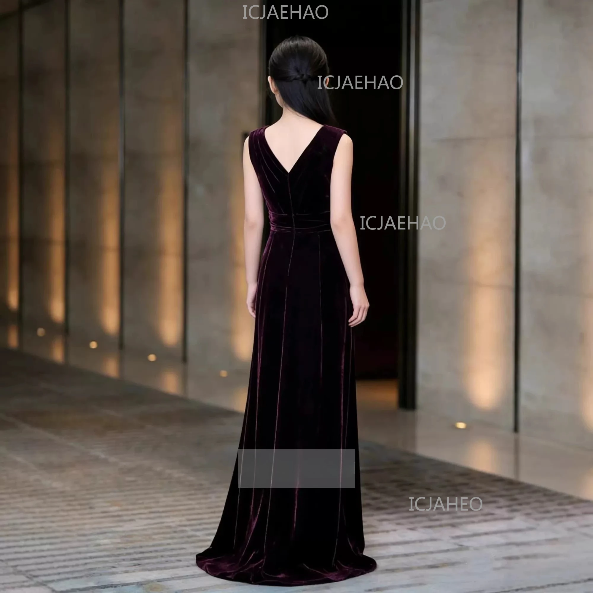 High-End Girls Evening Dress, Model Catwalk, Piano And Violin Elegant Girl Zither Stage Velvet Dress Performance Gown, Slim