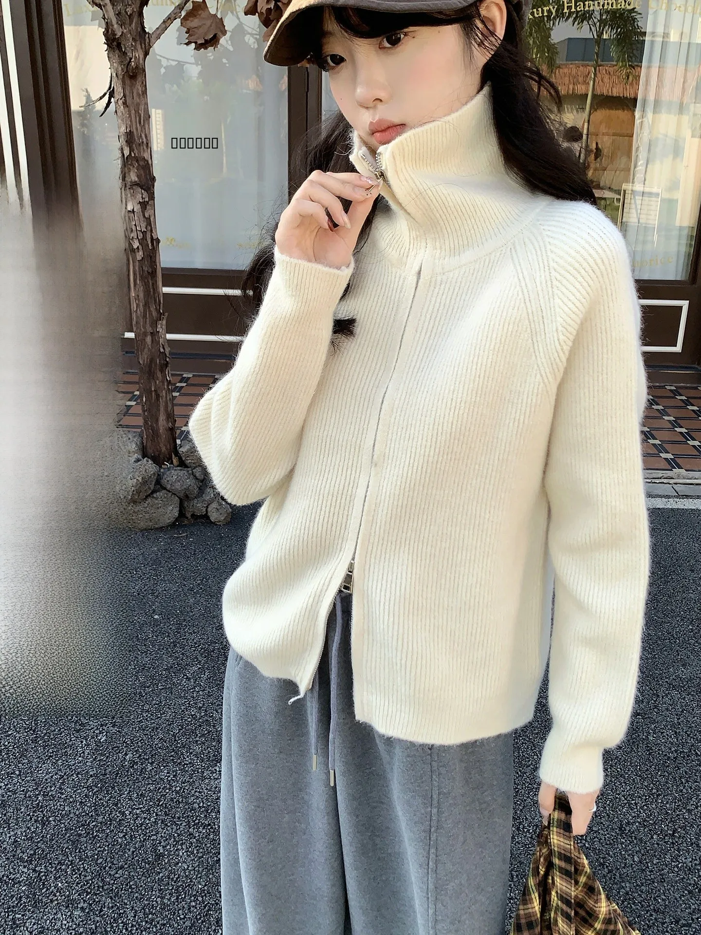 

Женский кардиган Holli Korean Sle Commute свободного кроя с воротником-стойкой и двойной молнией, осенне-зимняя новинка