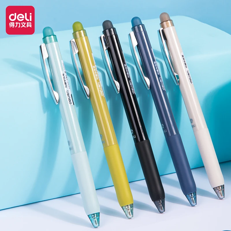 Deli 5pcs 0.5mm Black Crystal Blue Ink Erasable Gel Pen High-quality Pen Office Supplies School Supplies Stationery For Writing