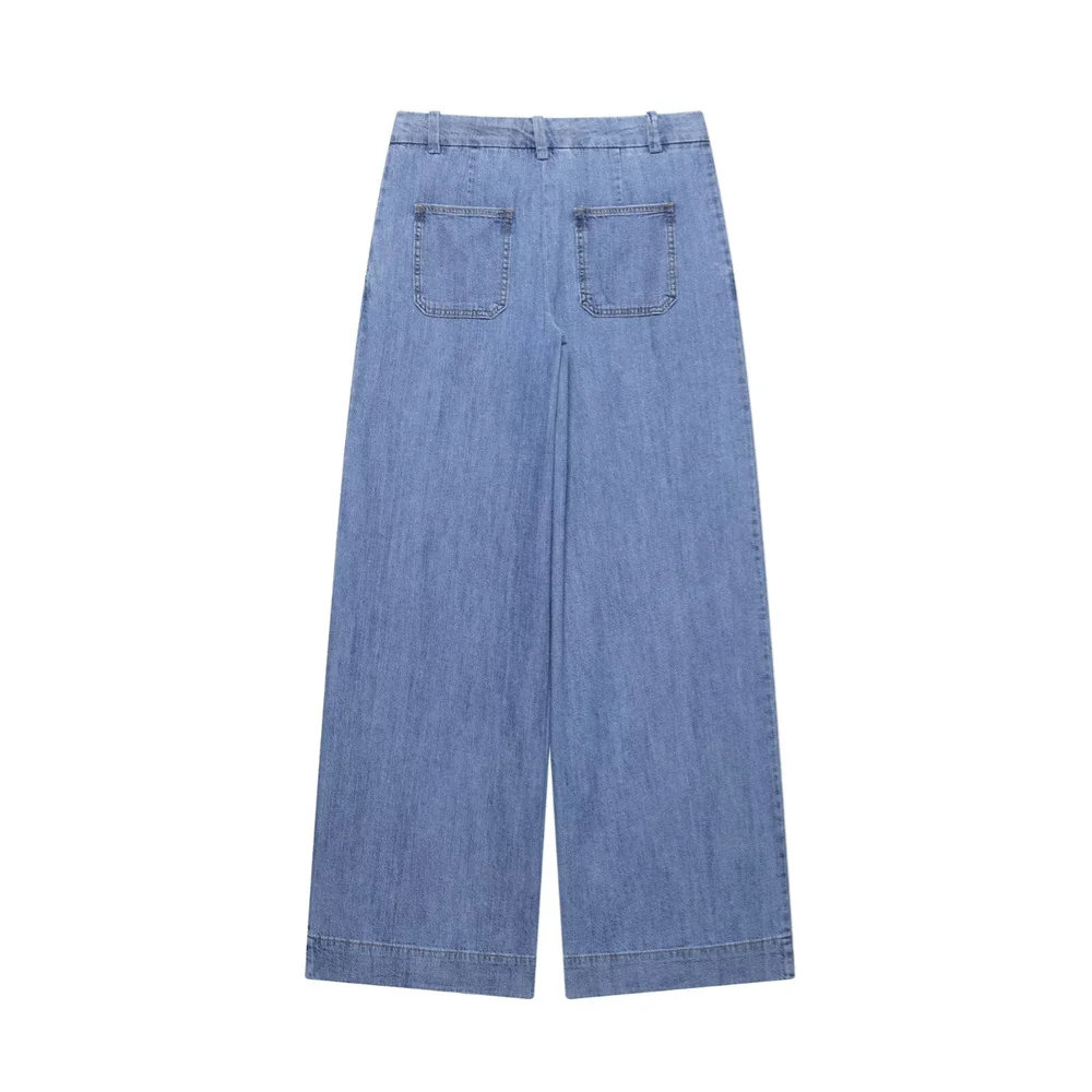 camicia di jeans casual semplice a maniche larghe da donna pantaloni a pieghe primavera ed estate nuovi abiti casual da donna