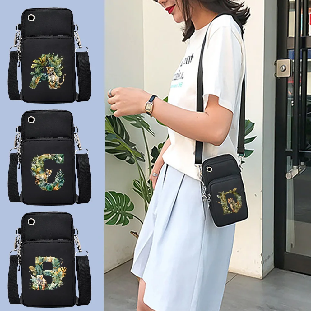 

Canvas Mobile Phone Bag Small Crossbody Bag Women's Purse Mobile Phone Purse Jungle Tiger Letter Pattern Travel Shoulder Bag