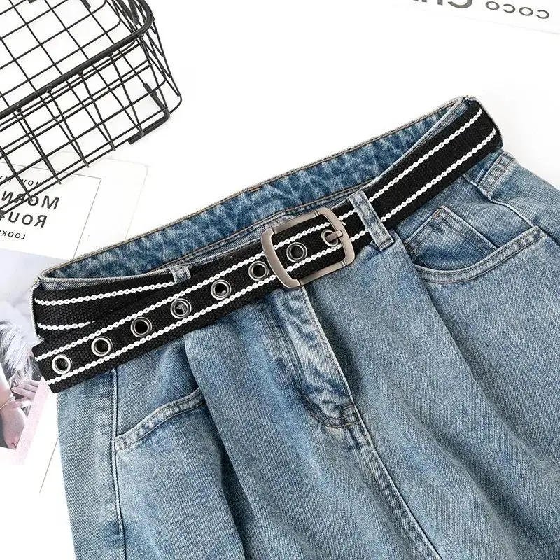 New Men Women Canvas Waistband Woven Needle Buckle Casual and Versatile Youthful Student Jeans Trendy Accessories