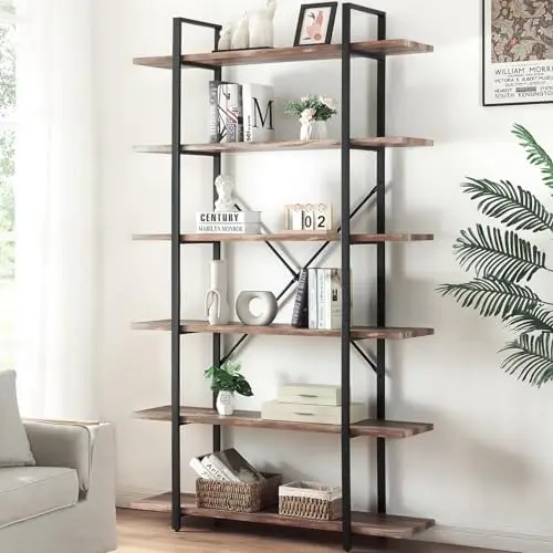 Bookshelf, 6-Tier Industrial Bookshelf, 85