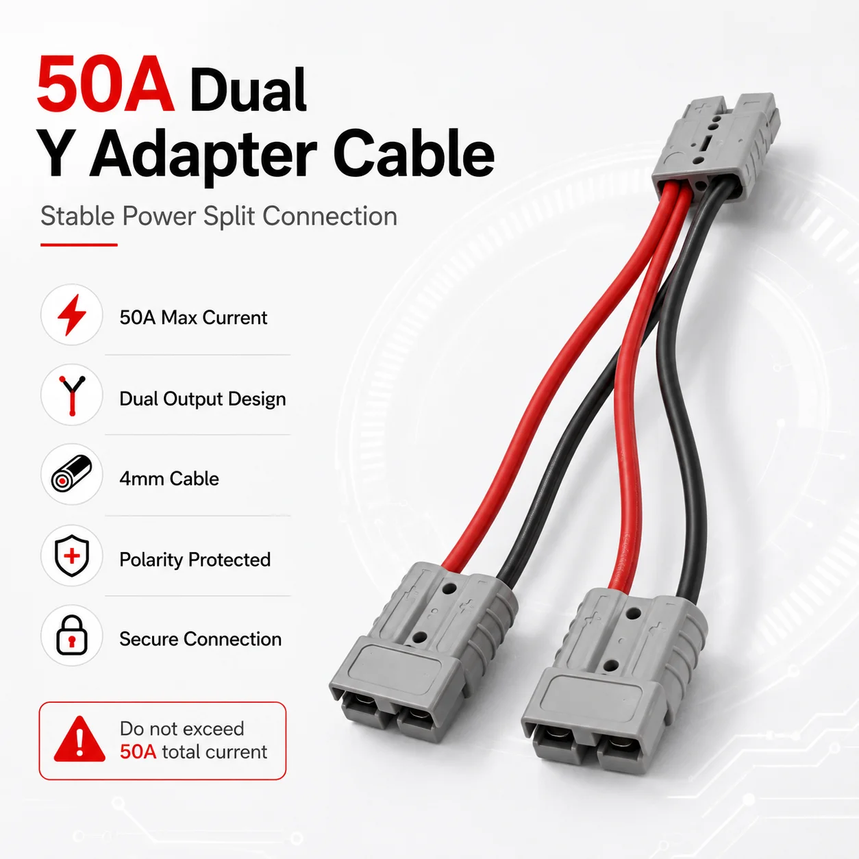 50A For Anderson Style Double Y Cable Adapter 6mm Battery Connector Extension for Parallel Power Distribution System Setup