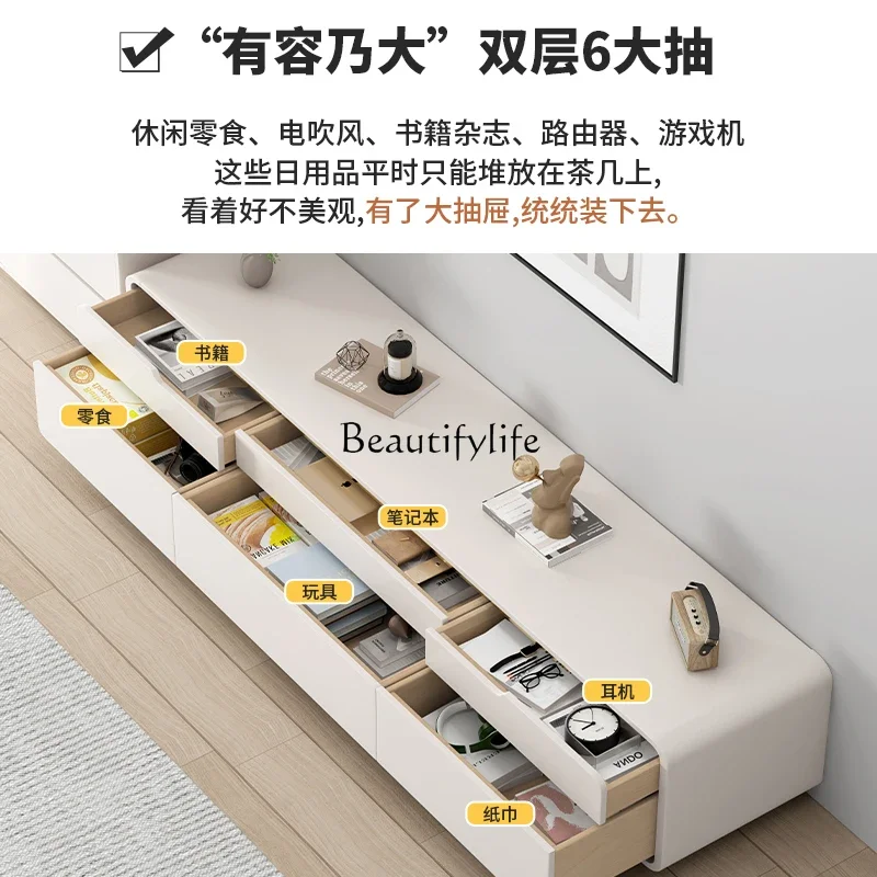 LXPure無垢材岩板二層式テレビキャビネットモダンリビングルーム小型アパートクリーム風SSS