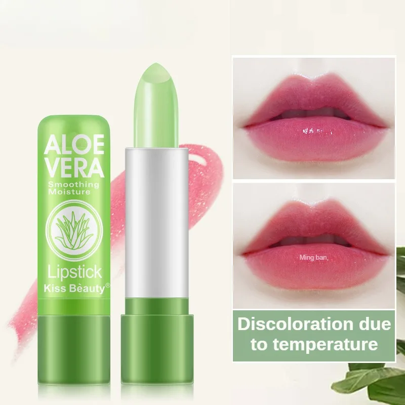 Bálsamo labial hidratante de larga duración, lápiz labial hidratante de Aloe Vera, resistente al agua, cambia de Color, antienvejecimiento, 1 unidad