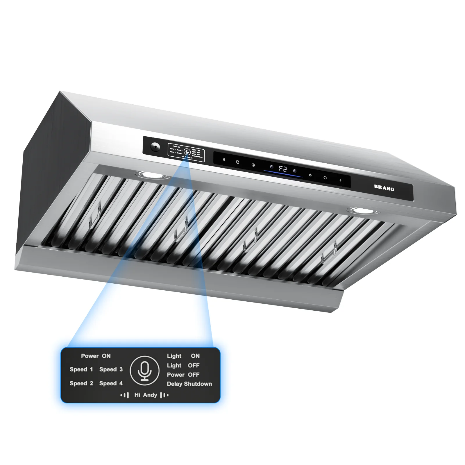 BRANO Under Cabinet Range Hood 30 Inch, 1200 CFM DC Motor Kitchen Hood with 6 Speeds Fan, Stainless Steel Ducted Vent Hood