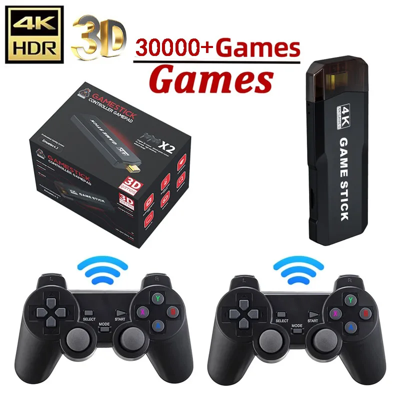 X2 PLUS Video Game Stick Console 2.4G Double Wireless Controller 40000 Games 64GB Retro Games for PSP PS1 FC Boy Gift