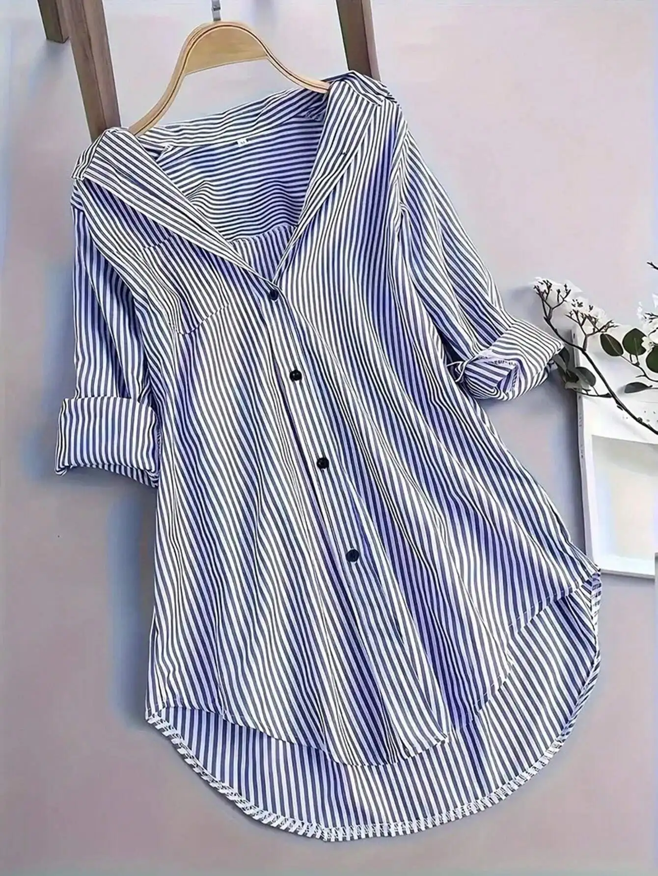 

Women's Striped Single Breasted Long Sleeve Shirt Casual Tops