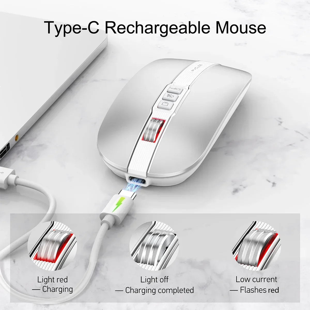 Двухрежимная беспроводная мышь Bluetooth 2,4G, 1600 точек на дюйм, Type-C, эргономичная перезаряжаемая мышь для портативных ПК, игровая беспроводная мышь