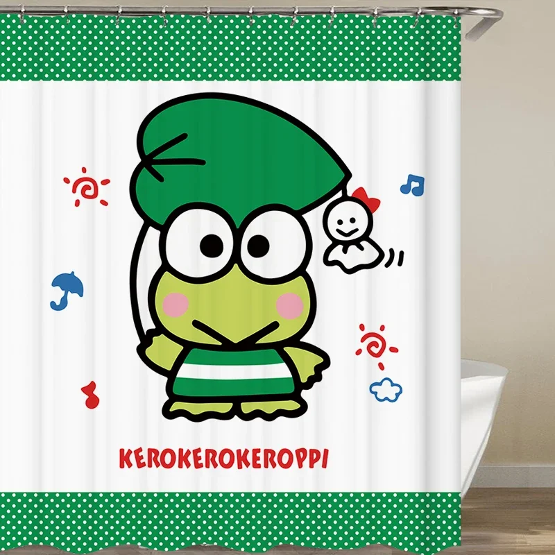 Imagem -05 - Kawaii Sanrios Kerokero Keroppi Cortinas de Chuveiro dos Desenhos Animados Tela Impermeável Banho Mildew com Ganchos Anime Home Decor