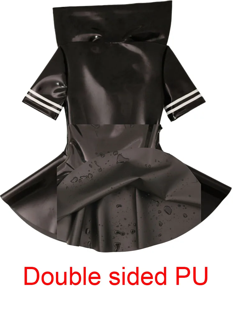 

XS-4XL Новое двойное горячее платье из искусственной кожи с мокрым эффектом, ПВХ, с коротким рукавом, матросским воротником, платья для косплея, униформа трапециевидной формы, Minifalda Vestido