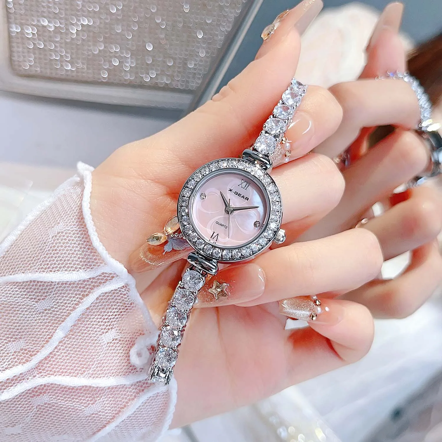 Luxury Small Dial Wristwatch for Ladies, Zircon Diamond Watch, Quartz Movement, Fashion