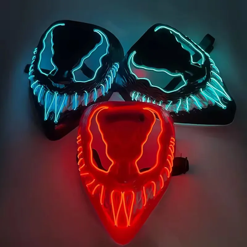 قناع Marvel Venom مع عدسة لتزيين حفلات الهالوين، قناع LED للألعاب الساخنة، قناع تنكري Venom، توهج كامل الوجه