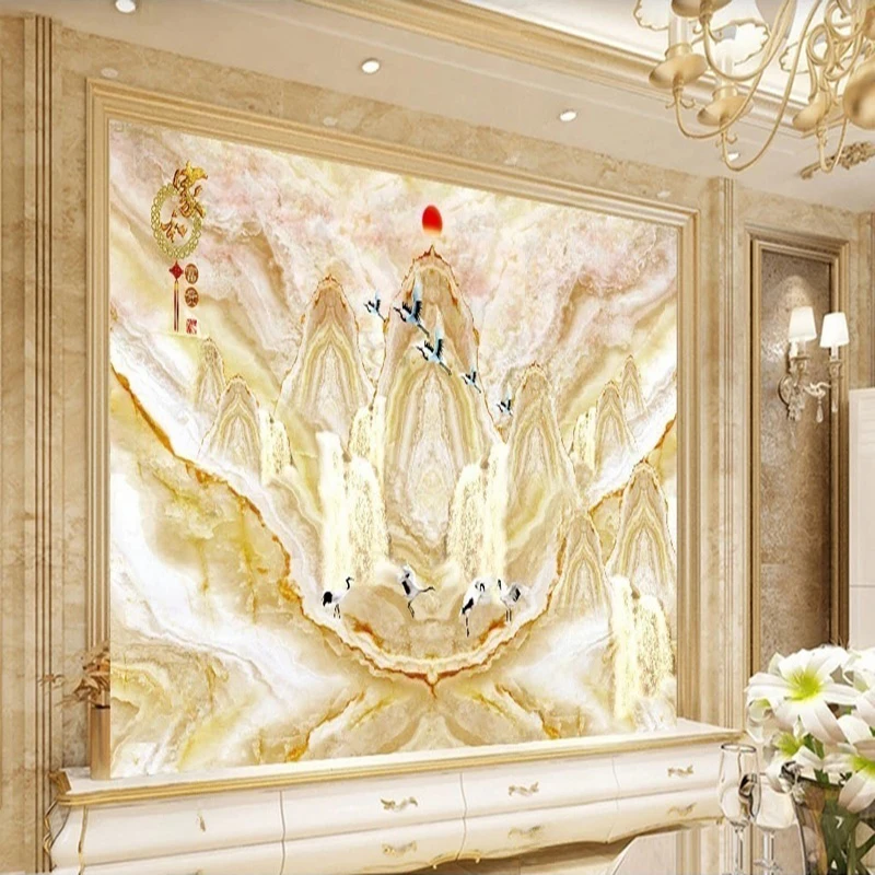 

Customized Size Wall Mural Elegant Marble Pattern Classical Chinese Landscape Theme Wallpaper for Living Room Bedroom Office