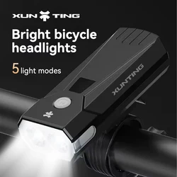 Xunting Bike Light USB Rechargeable LED Bicycle Lights 6 Modes MTB Flashlight Bicycle Headlight for Cycling Bicycle Front Lamp