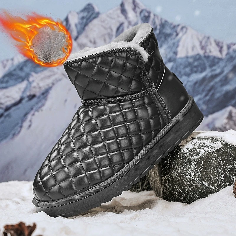

New Mens Snow Boots Winter Warm Plush Ankle Boots Waterproof PU Leather Casual Shoes Comfortable Slip Ons Cotton Shoes for Men