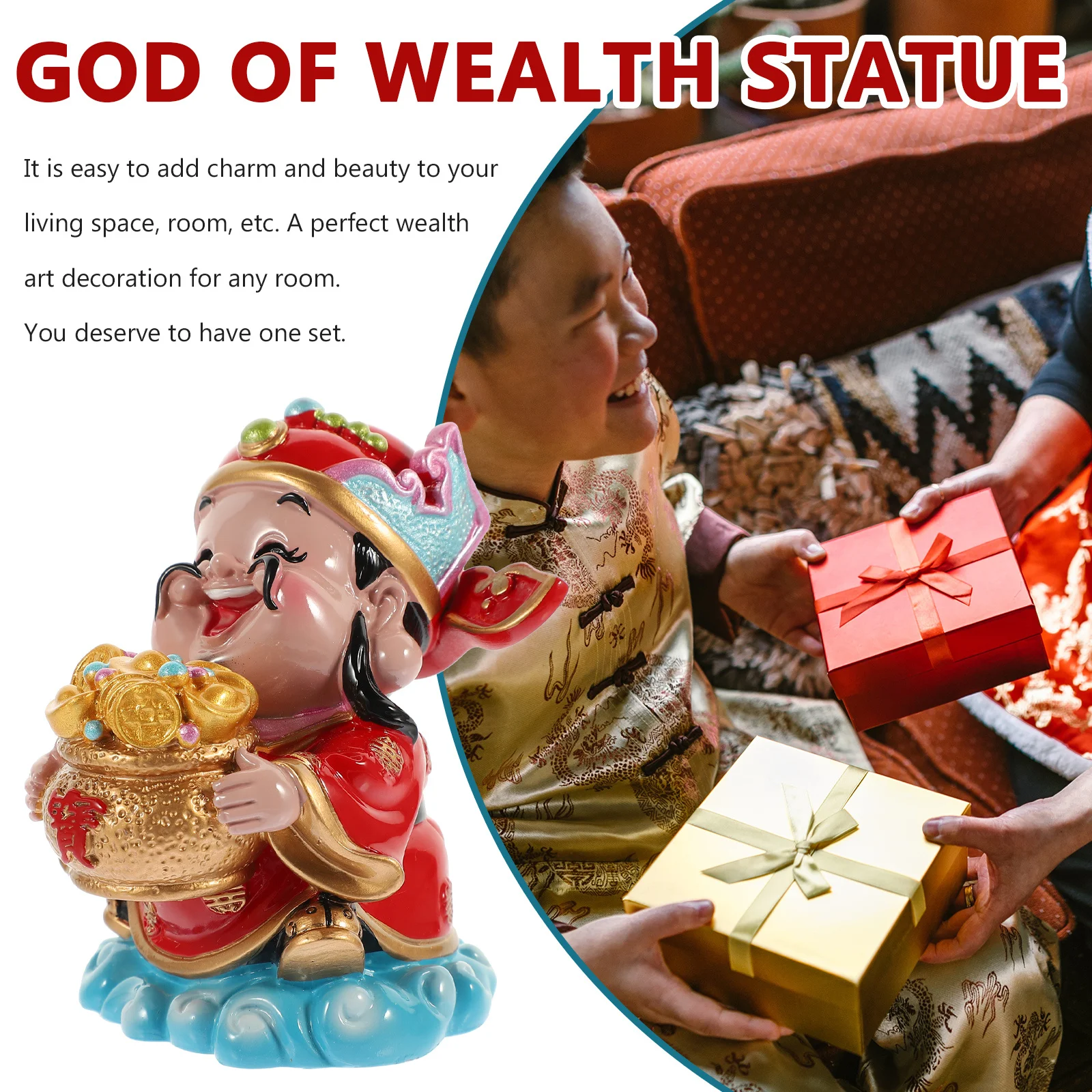 

Chinese Wealth Statue Resin Desktop Ornament For Home Office Decor Lucky Feng Chinese Statue Shui Household Decoration